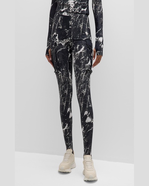 Marble Printed Cargo Stirrup Leggings 