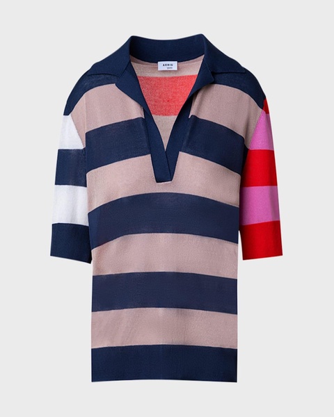 Colorblock Striped Knit Polo Sweater