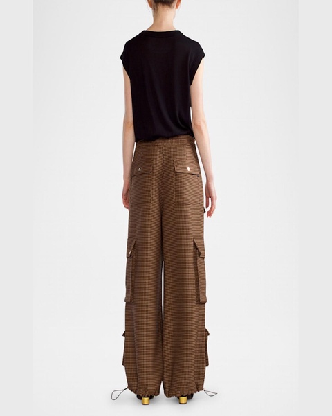 Wide-Leg Houndstooth Cargo Pants