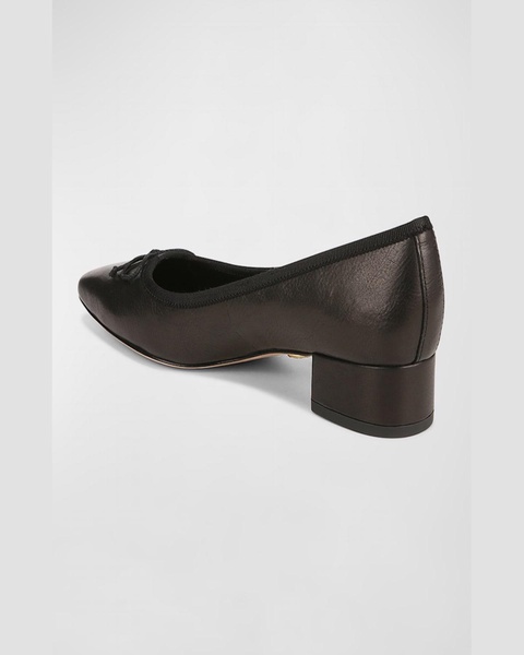 Cecelia Leather Block-Heel Ballerina Pumps