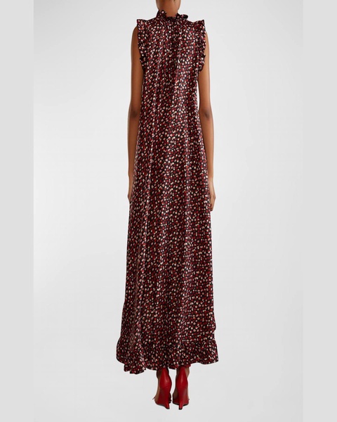 High-Low Polka-Dot Silk Maxi Dress