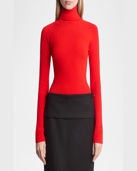 Fox Rib-Knit Matte Viscose Turtleneck Top