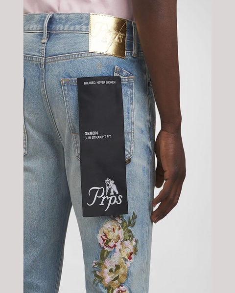 Men's Peony Embroidered Jeans