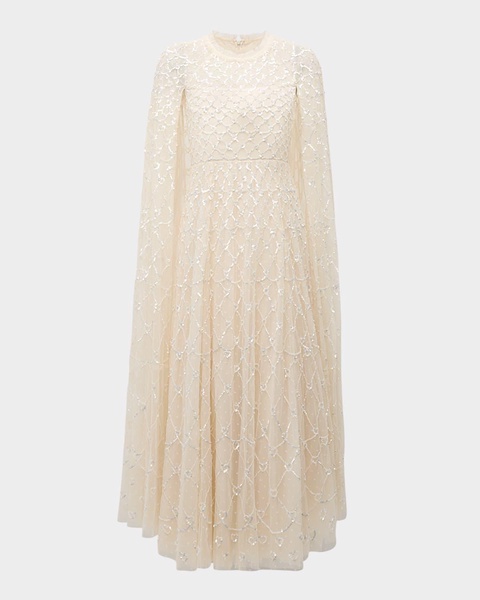 Heart Lattice Cape Ankle Gown