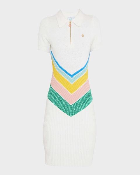 Chevron Boucle Short-Sleeve Mini Polo Dress