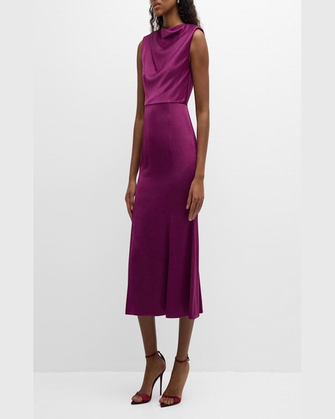 Draped Satin Crepe Sleeveless Midi Dress