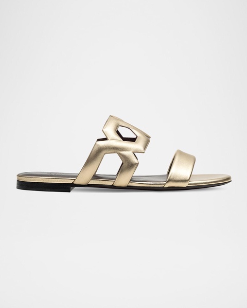 Metallic Link Flat Slide Sandals