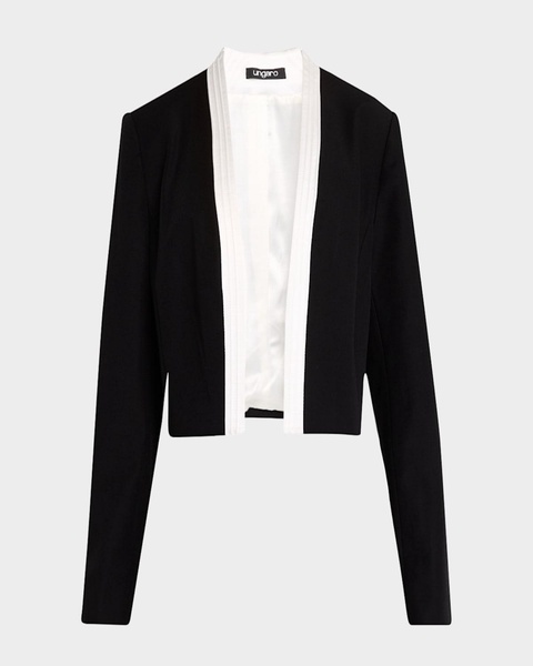 Cropped Contrast-Trim Tuxedo Jacket