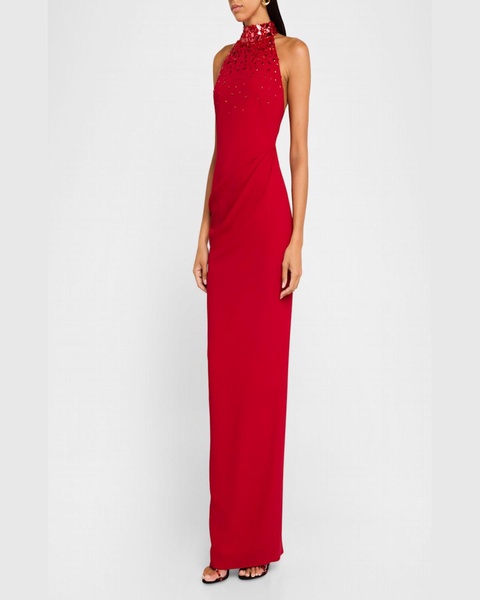 Crystal Halter Crepe Gown