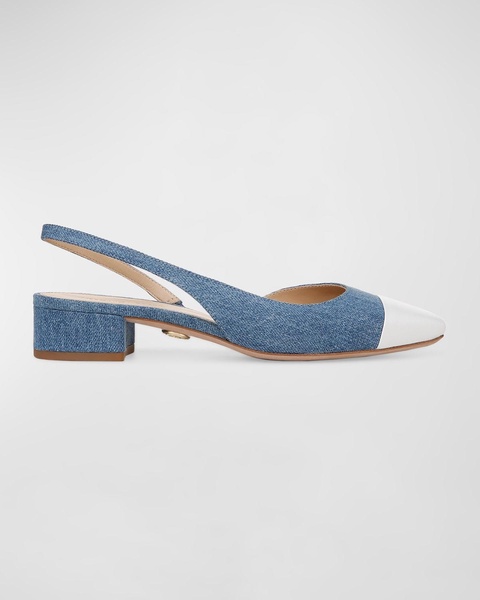 Cecile Denim Leather Slingback Ballerina Pumps