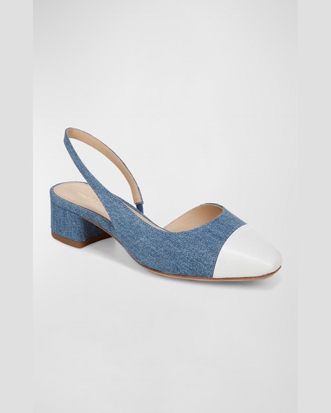 Cecile Denim Leather Slingback Ballerina Pumps