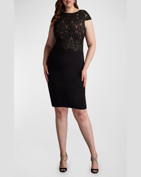 Plus Size Bodycon Lace & Crepe Midi Dress