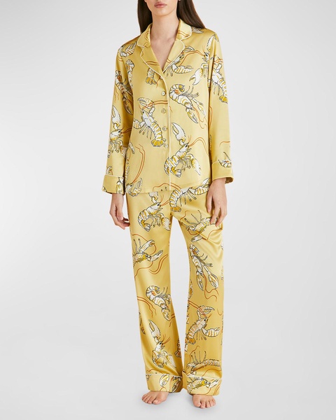 Lila Lobster-Print Silk Satin Pajama Set