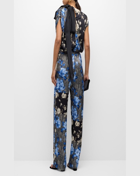 Patchwork Floral-Print Wide-Leg Pants