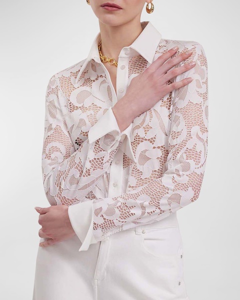 Joanna Button-Down Stretch Floral Lace Shirt