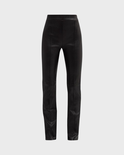 Leather Pintuck Straight-Leg Pull-On Stovepipe Pants