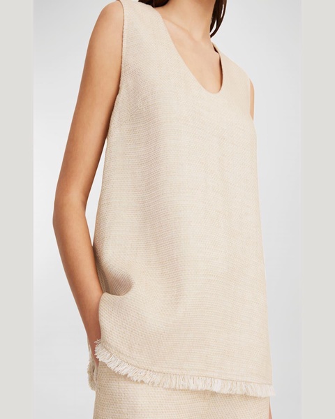 Debbia Sleeveless Fringe-Trim Tweed Top