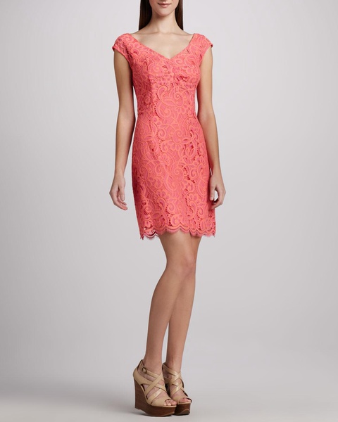 Pleated Crepe & Sequin Lace Dress