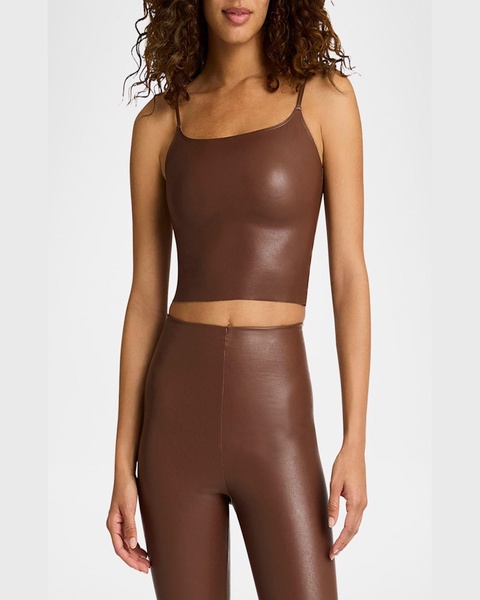 Coated Stretch Faux Leather Cami Crop Top