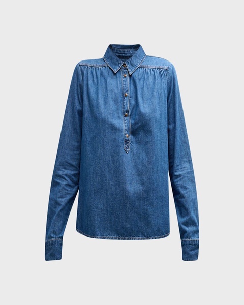 Cambrie Denim Half-Button Shirt 