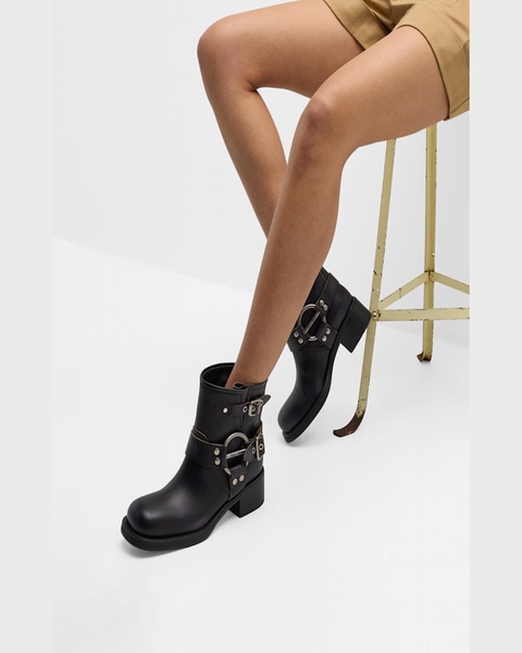 Leather Harness Buckle Biker Ankle Boots