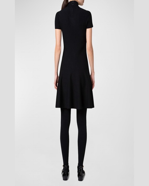 Short Mock-Neck Ribbed Wool Dress