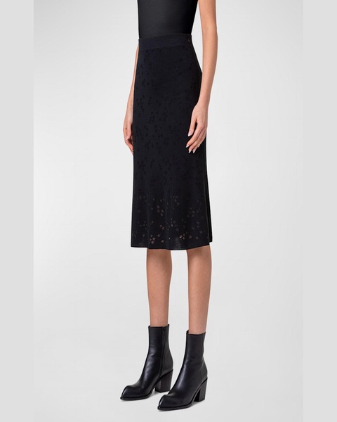 Wool-Silk Blend Knit Midi Skirt with Stars Intarsia Detail