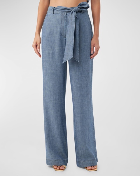 Tonga Wide-Leg Chambray Pants