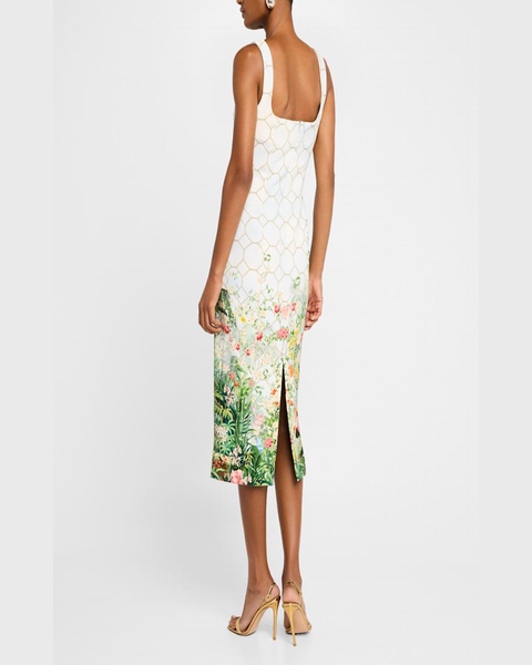 Agave Garden Square-Neck Sleeveless Midi Dress