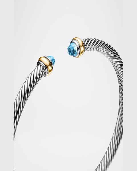 Cable Bracelet with Gemstone in Silver with 18K Gold, 4mm