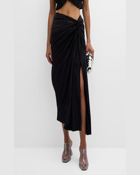 Sonoma Pleated Satin Midi Slit Skirt