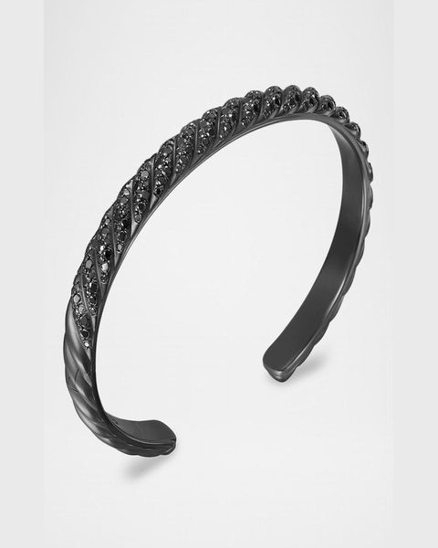 Men's Sculpted Cable Cuff Bracelet in Black Titanium with Diamonds, 7mm