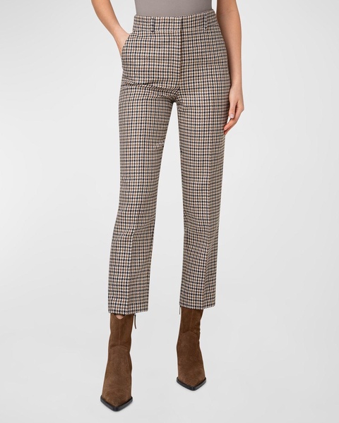 Feryn Houndstooth Shetland Tweed Tapered-Leg Ankle Pants