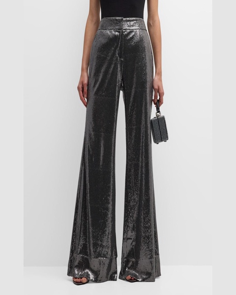 Sandra High-Rise Wide-Leg Sequin Pants