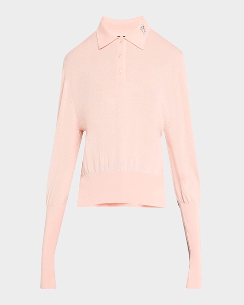 Embellished Merino-Silk Knit Polo Sweater