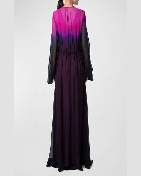 Long-Sleeve Sheer Silk Georgette Gown