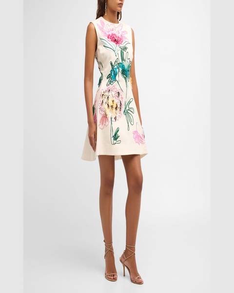 Floral Embroidered Sleeveless Mini Dress