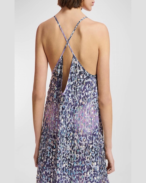 Gleeful Sequined Leopard-Print Sleeveless Maxi Dress