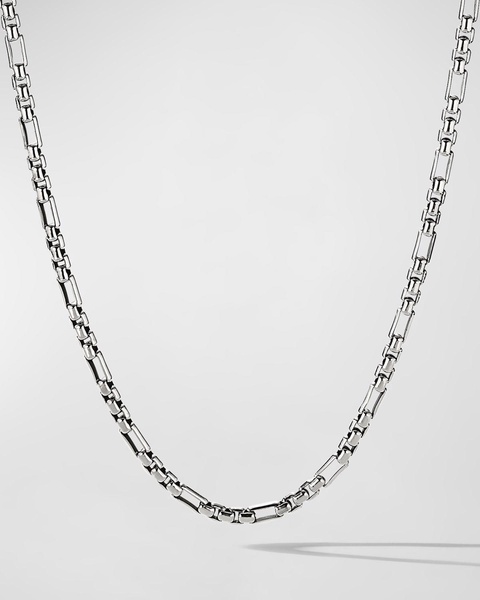 3mm Men's Open Station Box Chain Necklace in Silver