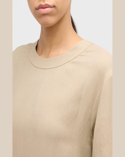 Fluid Linen Twill T-Shirt Dress with Slits and Monili Detail