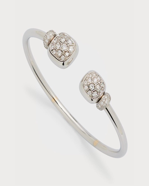 Nudo Precious Cuff in 18K White Gold, White Topaz and Diamonds, Size Small