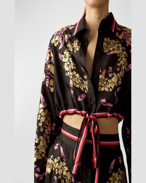 Cropped Floral-Print Tie-Front Shirt