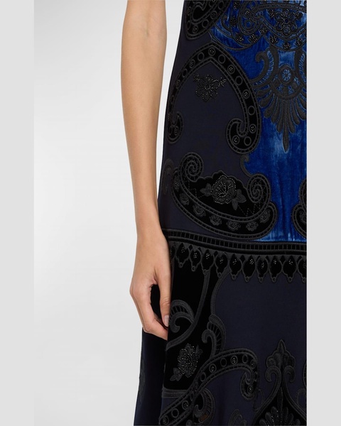 Blaine Velvet Embroidered Short-Sleeve Dress