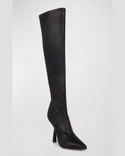 Stretch Leather Point-Toe Knee Boots