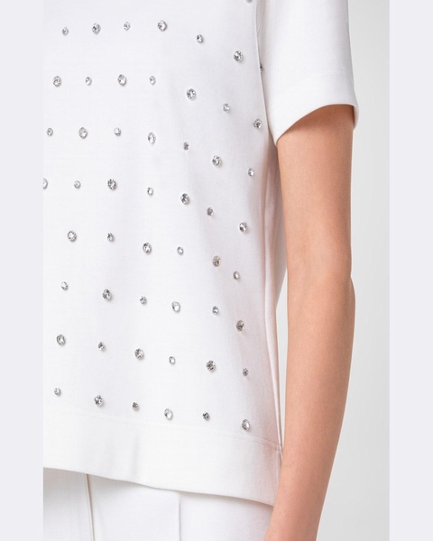 Cotton Jersey T-Shirt with Crystal Studs Embellishments