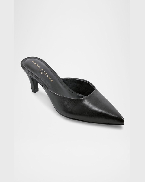 Leather Kitten Mule Pumps