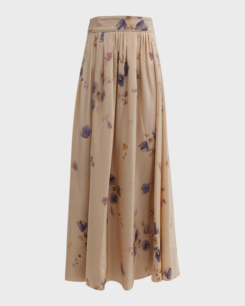 Iris Bluebells Pleated Midi Skirt with Front Tie 