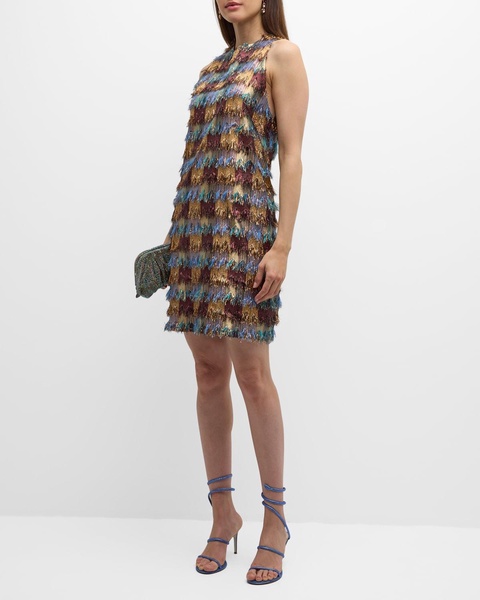 Metallic Zigzag Fringe Sleeveless Tunic Dress