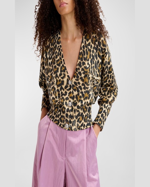 Generalite Leopard Jacquard Knitted Cardigan