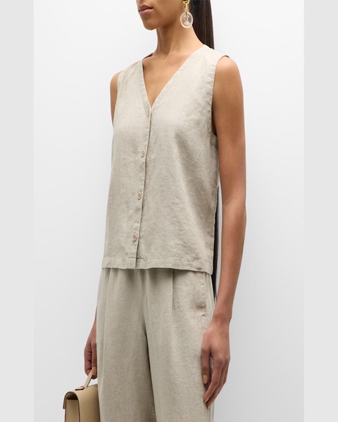 V-Neck Button-Down Organic Linen Vest